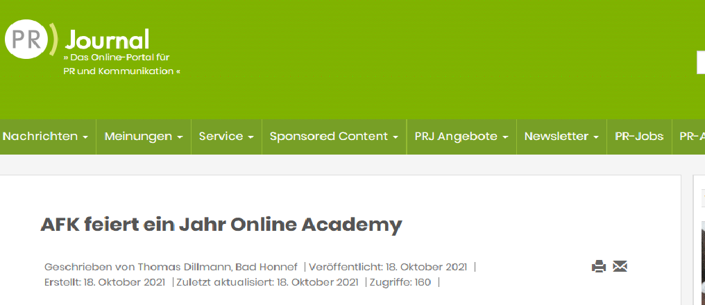 PR Journal: AFK feiert ein Jahr Online Academy